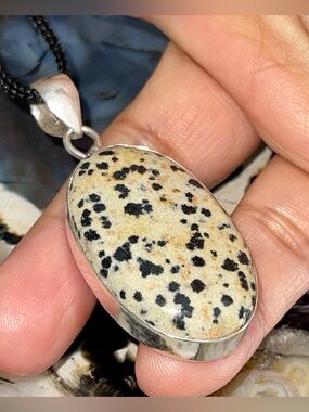 Dainty Dalmatian Stone Jasper Pendant 2 1/4”